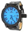 Adee Kaye #AK7211-MIPB2 Men's Black IP Blue Dial Oversized Quartz Watch