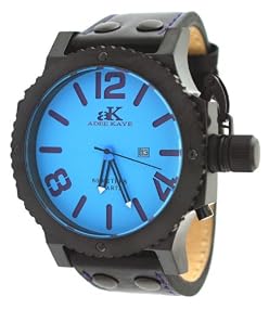 Adee Kaye #AK7211-MIPB2 Men's Black IP Blue Dial Oversized Quartz Watch