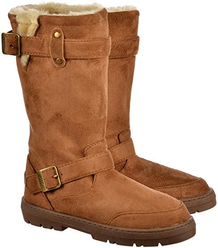 Ella Women's Biker Fur Lined Flat Winter Suede Snow Boot Chestnut UK8 - EU41 - US10 - AU9