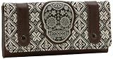 Gothic Rockabilly Sugar Skull Applique Tweed Canvas Brown Faux Leather Wallet