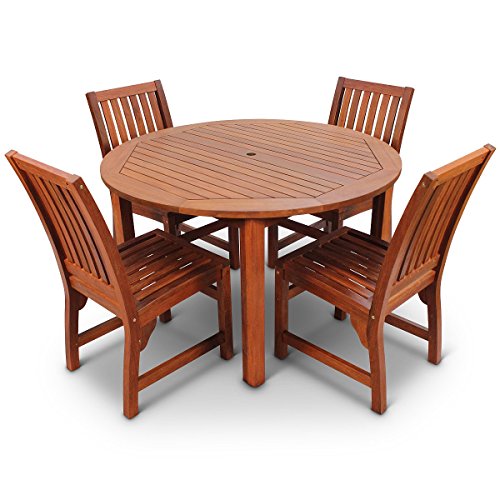 Cheap HGG Round Wooden Garden Table and 4 Chairs Dining Set