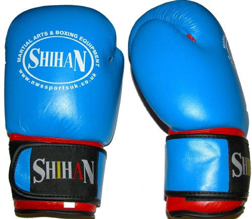Boxing Gloves 10oz LEATHER Blue/Red -SHIHAN