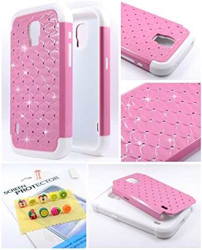 Thousand Eight(TM) For Samsung Galaxy S5 Active G870 Diamond Studded Silicone Rubber Skin Hard Case + [GIFT LCD Screen Protector Shield(Ultra Clear)+ Dust Speaker Plug] (Diamond Light Pink)