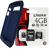 Kingston 4GB MicroSD Card With SD and MiniSD Adapters and Blackberry Dark Blue Color Matte Finish Silicone Skin Case for BlackBerry Pearl 3G 9100