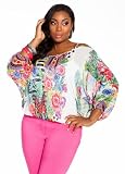 Ashley Stewart Womens Plus Size Web Exclusive: Tropical Print Cold Shoulder Blouse