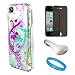Silver Colorful Swirl Design Protective 2 Piece Rubberized Crystal Hard Case Cover for Verizon Wireless iPhone 4S (16GB, 32GB) 4th Generation and AT&T iPhone 4 + Privacy Screen Protector for Apple iPhone 4 LCD Display Screen + USB Car Charger with LED Power Indicator and Overcharge Protection + SumacLife TM Wisdom Courage Wristband