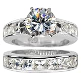 Zora's Round Cut CZ Wedding Ring Set - Rhodium Electroplated Sterling Silver