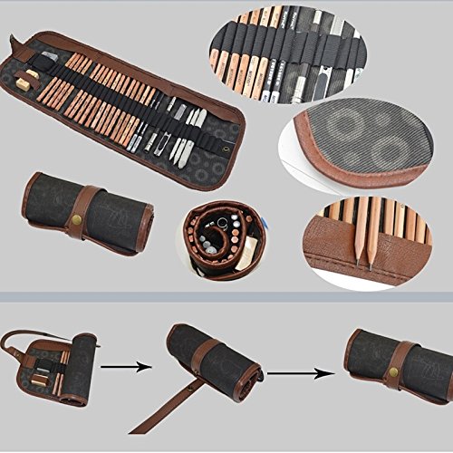 Wyhui 18pcs Sketch Pencil Drawing Set Pencils Eraser Knife Extender Paper Pen With Bag