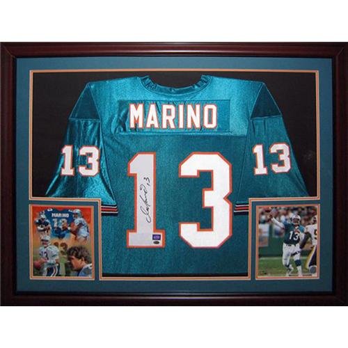 Dan Marino Autographed Miami Dolphins (Teal #13) Deluxe Framed Jersey - Marino Holo
