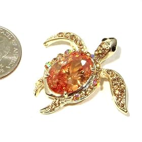 Swarovski Crystal & Lab Created Topaz Gold-Tone Sea Turtle Multi-Fuction Brooch Pin / Pendant Slide