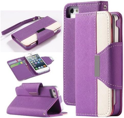 4S Case,4S Wallet Case,4S Leather,4S Leather Case,iPhone 4 Case,iPhone 4 4S Leather Case,iPhone 4S Wallet Case,Addigital Two Colors Book Style Wallet Leather Case For iPhone 4 4S Purple/White