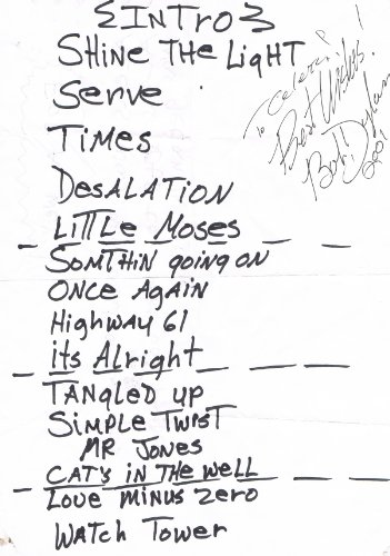 Bob Dylan Autographed Set List