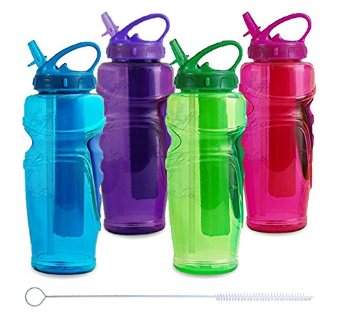 Cool Gear Ez Freeze Water Bottle, 32oz, Solstice - BPA Free - PVC Free - Phthalates Free, Includes Switx® Straw Cleaner - 4 Pack