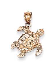 14k Rose Gold Diamond Cut Turtle Pendant