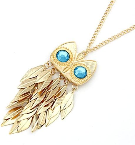 Bestpriceam Hot Fashion Women Gold Leaves Tassel Charm OWL Pendant Necklace