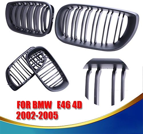 King Deluxe BMW E46 4-DOOR 2002 2003 2004 2005 Front Grills Double Line Grille (Matte Black)