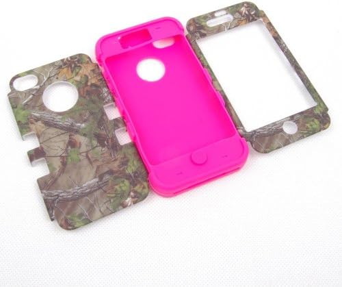 JUSTING@Triple Layer Hybrid Real Tree Camo Hybrid Hard Case Cover for iPhone 5/5S (hot pink)