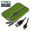Premium Green Glove Series Carrying Case + Clear Screen Protector + USB Data Cable for Garmin Nuvi 1450 1450LMT