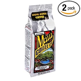 Maui Coffee Company 100% Kona Coffee (Whole Bean), 8-Ounces (Pack of 2)