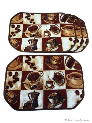 Set 4 Piece Coffee Placemats Espresso Latte Decor Table Cafe Kitchen Place Mats