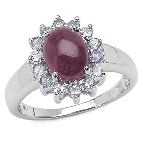 2.95 Carat Genuine Ruby Ovals and Tanzanite Rounds Silver Rhodium Ring by JewelzDirect