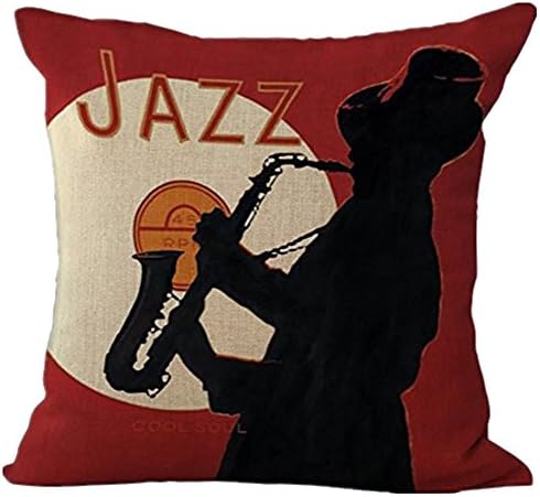 VVLuck Fashion Printed Decorative Stuffed Cushion Square Shaped Pillow Case Hidden Zippered Cushion Cover Cotton Linen Throw Pillow Case for Room Decoration Musician 18"x18"