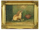 Antique Bunny Framed Artwork, Exquisitely Reproduced Antique Oil Painting in Vintage Gold Frame