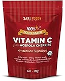 Organic Vitamin C Powder by Sari Foods - 100% Food Based from Acerola Cherries - Non-Synthetic & Naturally Occurring - This Vitamin C is not made in a Lab but is 100% Natural from Organic Superfood Cherries in the Amazon - 58-day Supply of 500mg of Natural Vitamin C
