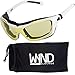 WYND Blocker Large Motorcycle Riding Glasses Extreme Sports Wrap Sunglasses, White, Yellow Night Driving