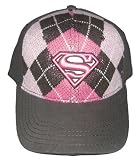  : Superman Supergirl DC Comics Hat - Brown Pink Argyle Adjustable Baseball Cap
