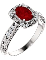 Platinum 7.00x5.00mm Oval Cut Ruby and Diamond Ring -- LIFETIME WARRANTY