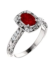 14K White Gold 7.00x5.00mm Oval Cut Ruby and Diamond Ring -- LIFETIME WARRANTY