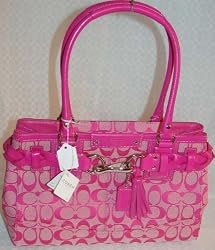 Coach Signature Hamptons Carryall Bag Purse Tote 13065 Hot Pink