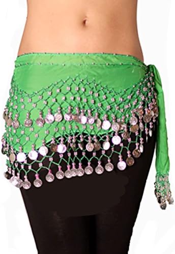 Emerald green with Silver Belly Dance Hip Scarf