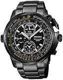 Seiko Men's SNAB69 Flight Master Stainless Steel Black Chronograph Dial Watch