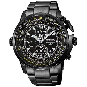 SEIKO Men's Black Flight Master Alarm Chronograph Pilot Watch. Model: SNAB69