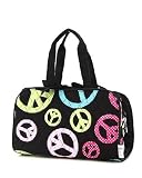 Black Quilted Peace Sign Cosmetic Bag Travel Case Set