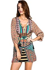 General Print Acrylic Vintage Sheer Shift  Dress