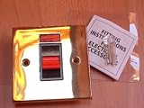 B&Q Polished Brass 45A 1 Gang Plate Switch Cooker Neon