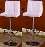 Set Of 2 White & Chrome Finish Air Lift Adjustable Swivel Bar Stools