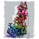 IMAGE OF 3D Butterfly Rainbow Cascade Wedding Cake Topper Set Butterflies