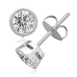 14k White Gold Bezel Set Natural Diamond Stud Earrings (G, SI1, 0.33 cttw)-Certificate of Authenticity
