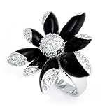 Bling Jewelry Black Enamel White CZ Flower Cocktail Ring