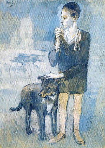 Bai Art-A Boy With A Dog Printed Impressionist Abstract Oil Painting On Canvas Home Decoration Holiday Gift (Without Framed)