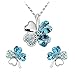 Four Leaf Clovers Set, Aqua Four Leaf Heart Crystal Necklace and Stud Earrings