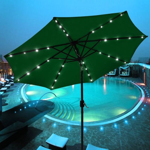 9 Ft Outdoor Tilt Umbrella with Solar LED Lights (green)