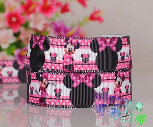 10 Yards 7/8 Inch Minnie Mouse Printed Grosgrain Ribbon Polyester Cartoon Ribbon for Bows