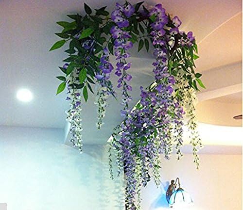 Paker 3.6 Ft Artificial Fake Wisteria Vine Ratta Silk Flowers for Garden Floral Decoration DIY Living Room Home Party Wedding Decor (65cm, purple)