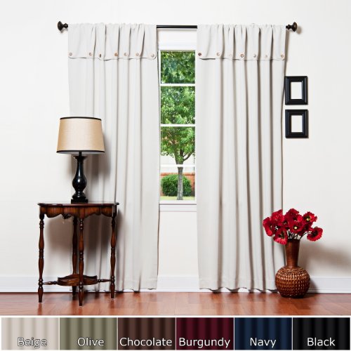 Beige Thermal Blackout Curtain With Attached Button Top Valance 104W x 84L Pair - BT
