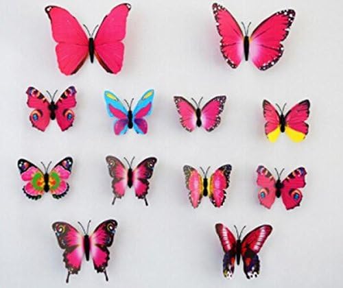 2015 New 3D Butterfly Wall Stickers Wedding Decorations Home Decor Room DIY Art Butterflies PVC 3D Wall Stickers 12 pcs/lot (Multicolor Rose Red)
